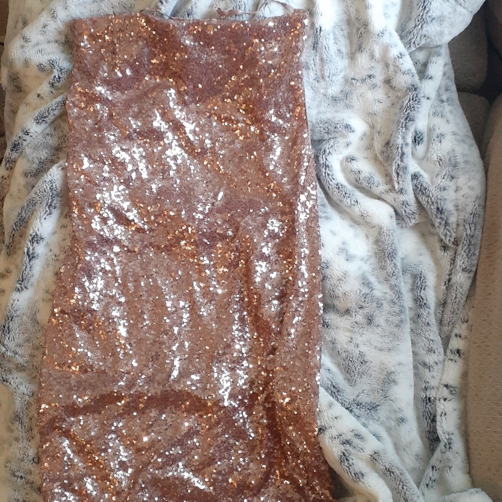 Sequin party dress. Color is Rose Gold.